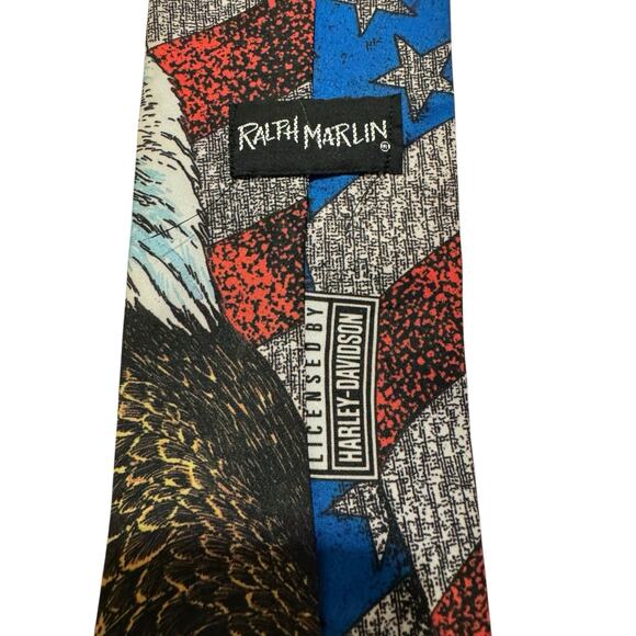 Ralph Marlin Harley Davidson American Eagle Patriotic Vintage 1994 Necktie - Picture 4 of 7